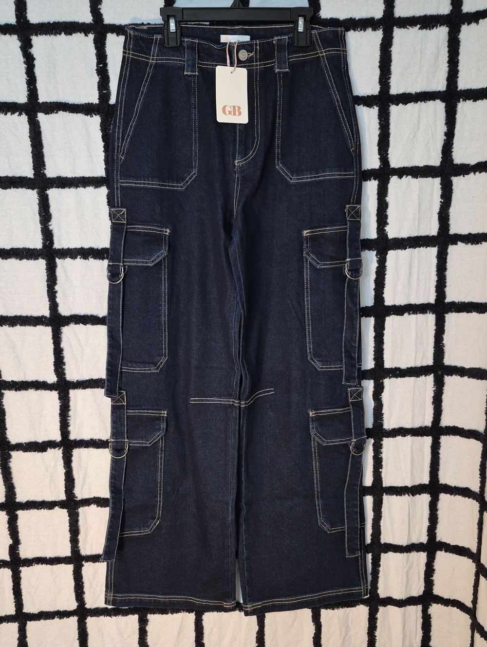 NWT Gianni Bini Y2K Jeans Juniors 7  High Rise Wide Leg Indigo Denim Cargo Pants